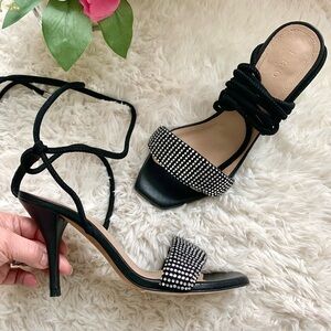 IRO Rhinestone Strappy High Heel Leather Sandal Heels Black EU 38 US 7 7.5